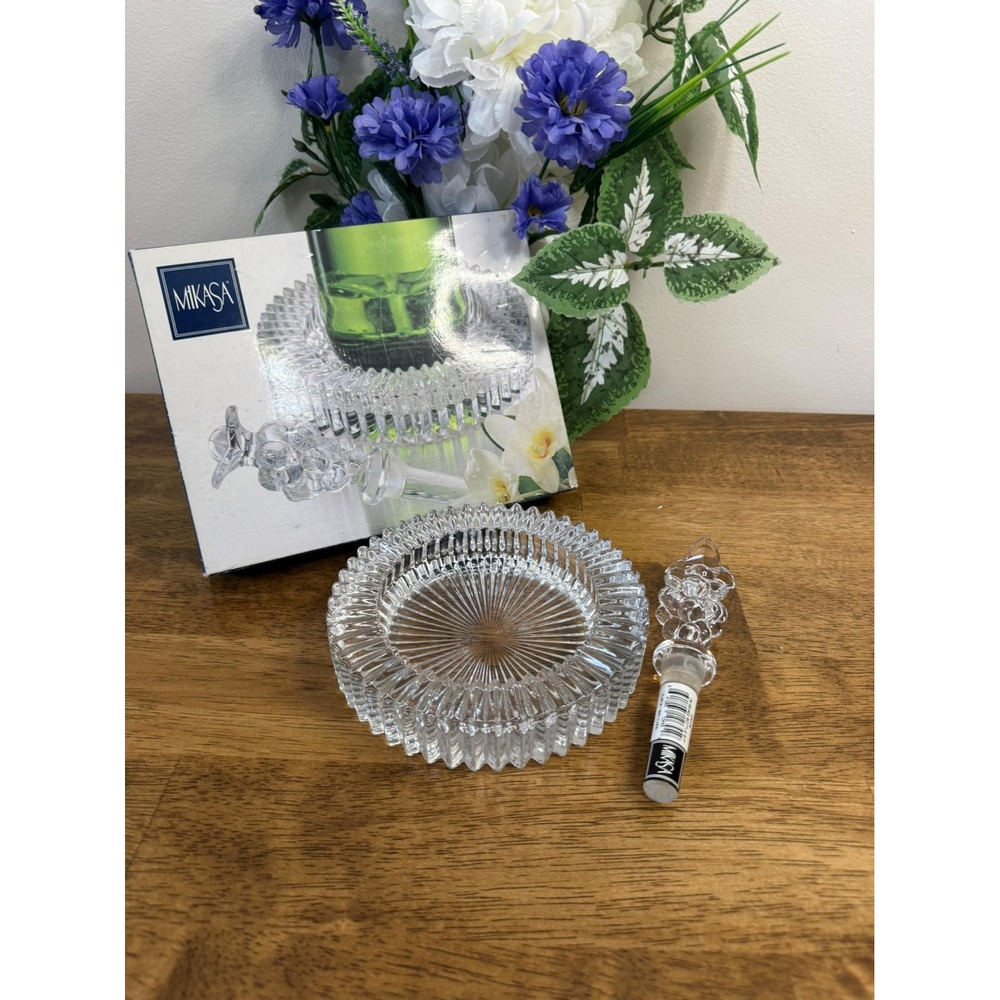 Vintage‎ Mikasa Crystal Wine Coaster & Grape Bottle Stopper Gift Set